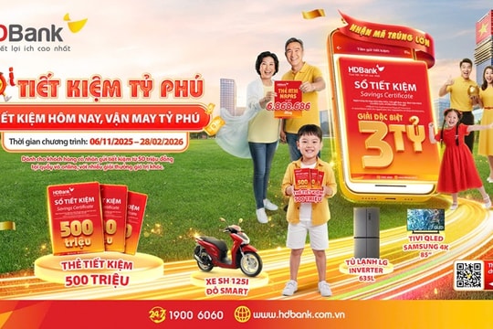 Gửi tiết kiệm HDBank với cơ hội trúng giải đặc biệt tới 3 tỷ đồng