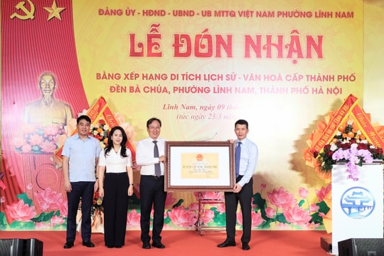 Đền Bà Chúa phường Lĩnh Nam đón nhận Bằng xếp hạng Di tích lịch sử - văn hóa cấp thành phố