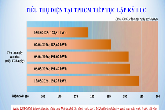 Tiêu thụ điện tại TP HCM tiếp tục lập kỷ lục
