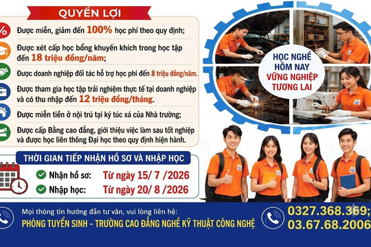Trường Cao đẳng Nghề Kỹ thuật Công nghệ thông báo tuyển sinh cao đẳng năm 2026
