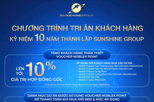 Sunshine tri ân 10 năm thành lập với Voucher thanh toán tối đa 20% bất động sản mới
