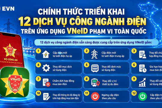 Chính thức triển khai 12 dịch vụ công ngành điện trên ứng dụng VNeID