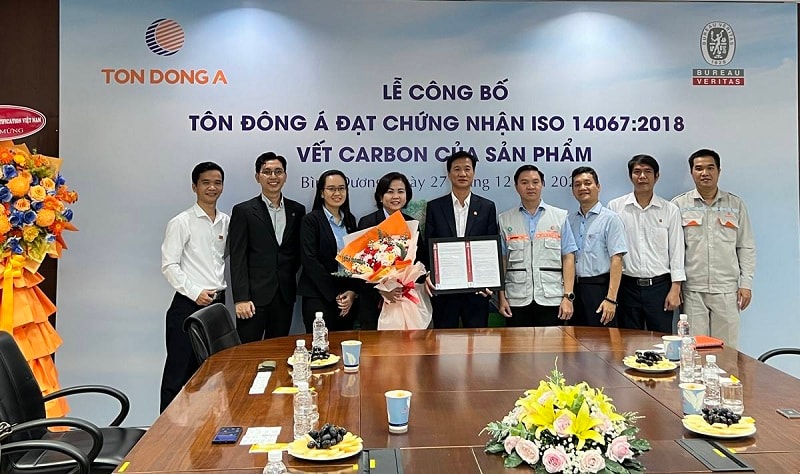 Sản phẩm Tôn Đông Á đạt chứng nhận ISO 14067:2018 - vết carbon