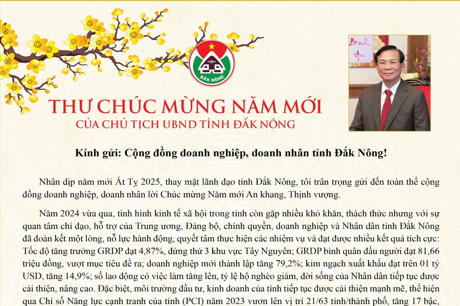 Chủ tịch Đắk Nông gửi thư chúc mừng năm mới doanh nghiệp, doanh nhân