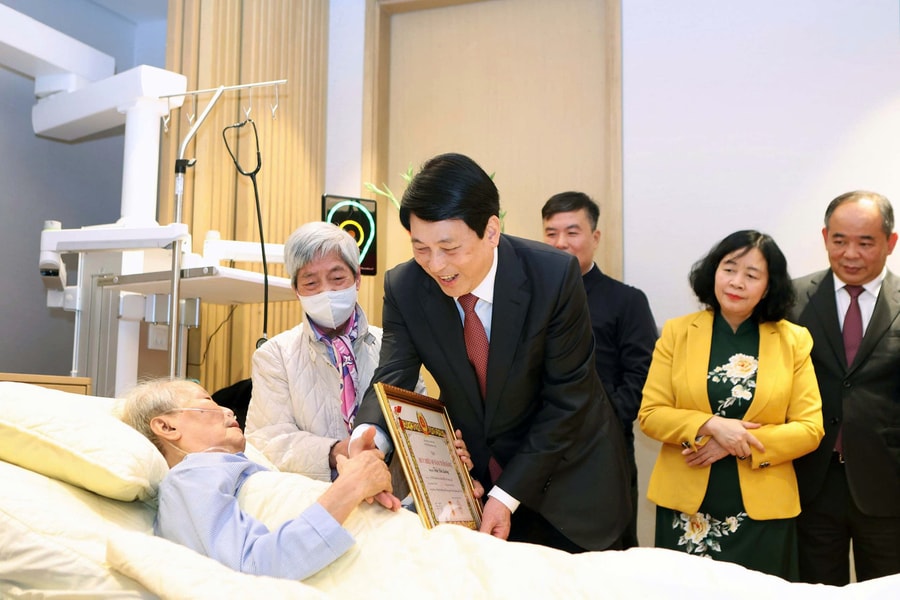 Trao Huy hiệu 65 năm tuổi Đảng tặng nguyên Chủ tịch nước Trần Đức Lương