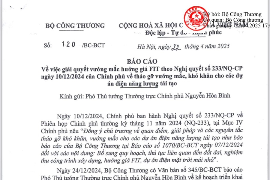 Hồi tố giá điện ưu đãi (FIT): Bộ Công Thương lo ngại là hoàn toàn có cơ sở