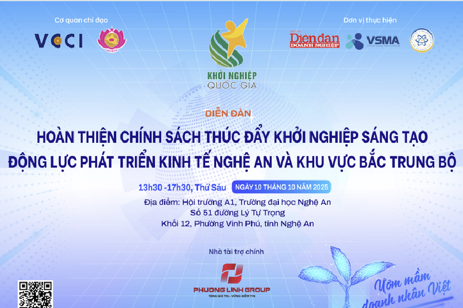 Đăng ký tham dự Diễn đàn Hoàn thiện chính sách thúc đẩy khởi nghiệp sáng tạo - Động lực phát triển kinh tế Nghệ An và khu vực Bắc Trung Bộ