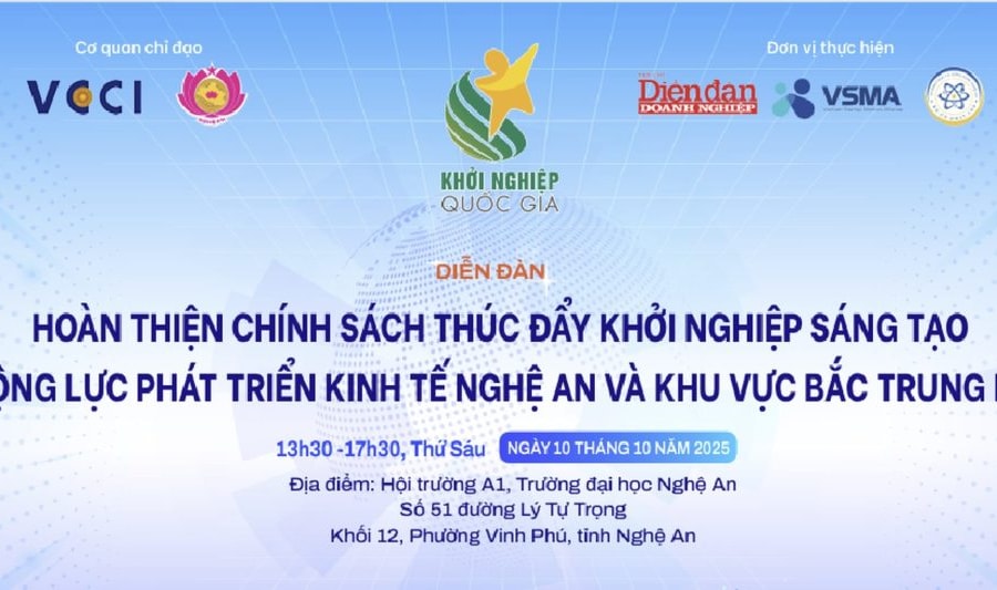 Đăng ký tham dự Diễn đàn Hoàn thiện chính sách thúc đẩy khởi nghiệp sáng tạo – Động lực phát triển kinh tế Nghệ An và khu vực Bắc Trung Bộ