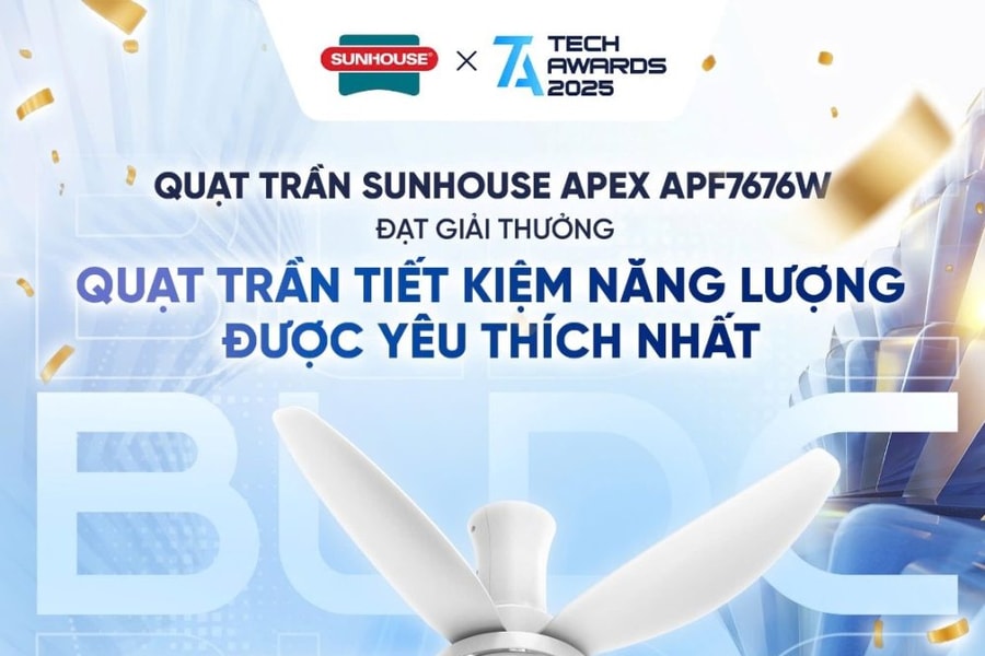 Quạt trần Sunhouse Apex đoạt giải quạt trần tiết kiệm năng lượng được yêu thích