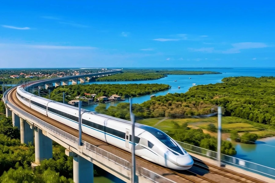 Phối cảnh đường sắt tốc độ cao Hà Nội - Quảng Ninh do VinSpeed đầu tư