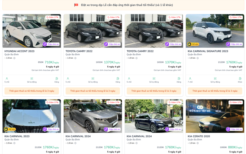 Thị trường thuê xe cận kỳ nghỉ lễ: xu hướng dịch chuyển sang xe điện