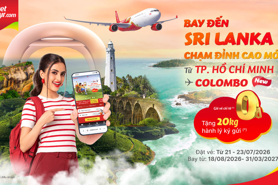 Cùng Vietjet khám phá Sri Lanka, tận hưởng giá vé chỉ từ 0 đồng cùng 20kg hành lý miễn phí
