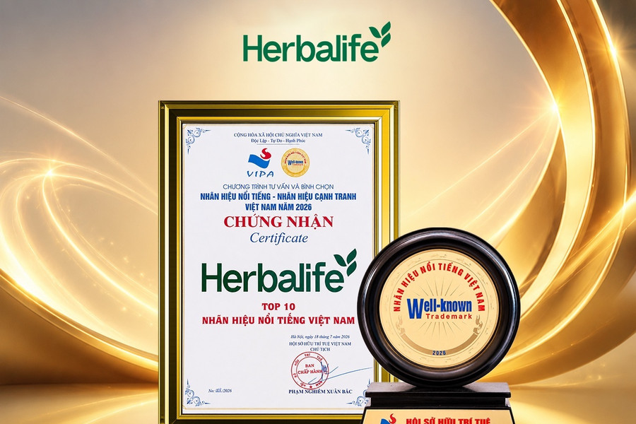 Herbalife: Top 10 nhãn hiệu nổi tiếng Việt Nam năm 2026.