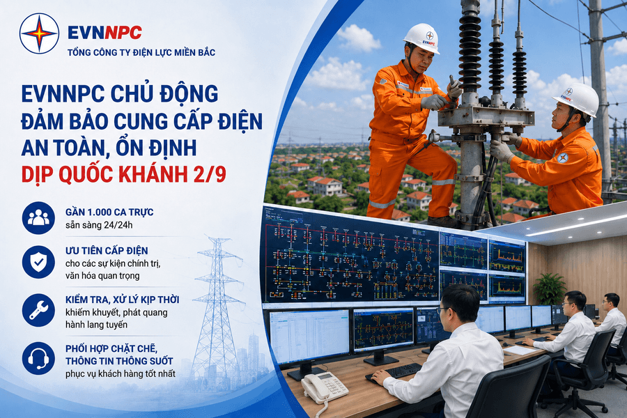EVNNPC chủ động bảo đảm cung cấp điện dịp Quốc khánh 2/9
